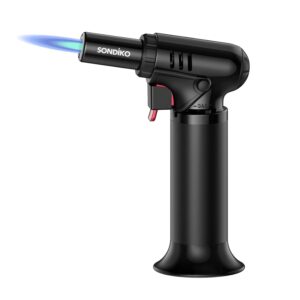Sondiko Butane Torch with Fuel Gauge S907, Refillable Soldering Torch with Safety Lock, Adjustable Flame Blow Torch for Welding, Resin Art, Industrial(Butane Gas Not Included)