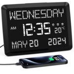 11.5" Large Digital Clock for Seniors, Dementia Clock with Temperature/Date/Week,3 Alarms,5 Dimmer,15 Volume,Battery Backup,Calendar Clock for Living Room Home Office Elderly
