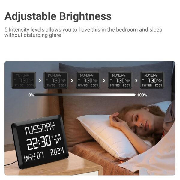 11.5" Large Digital Clock for Seniors, Dementia Clock with Temperature/Date/Week,3 Alarms,5 Dimmer,15 Volume,Battery Backup,Calendar Clock for Living Room Home Office Elderly