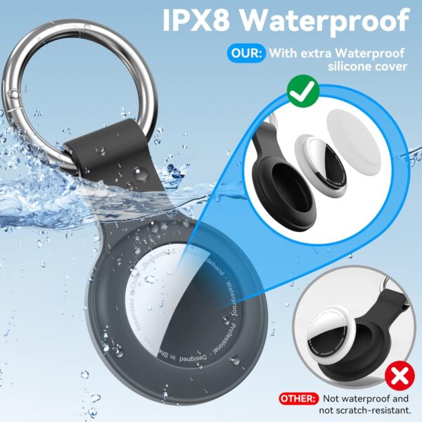 4 Pack IPX8 Waterproof for AirTag Keychain，with Soft Silicone AirTags Holder Case Key Ring, Compatible with Apple AirTag for Luggage,Keys, Dog Collar etc