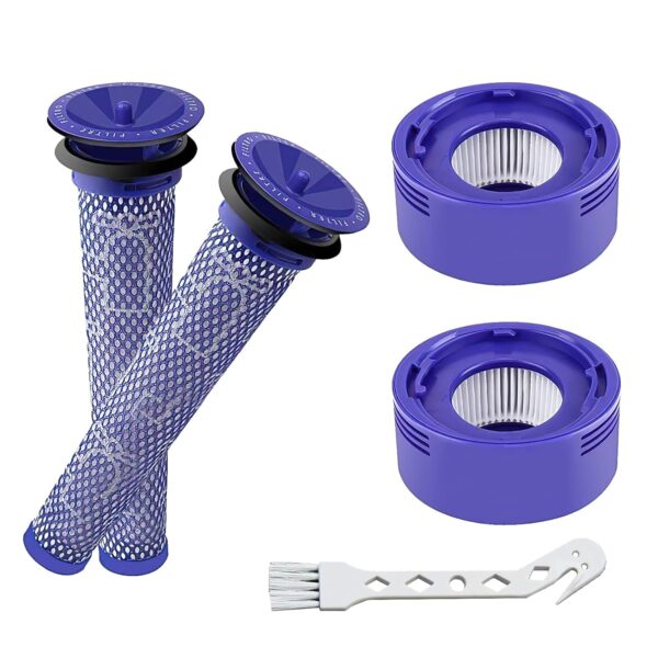 4 Pack Vacuum Filter Replacement Kit with Clean Brush for Dyson V8 Absolute, V8 Animal, V7 Absolute, Motorhead, Animal - 2 HEPA Post Filter, 2 Pre Filter, Replaces Part #...