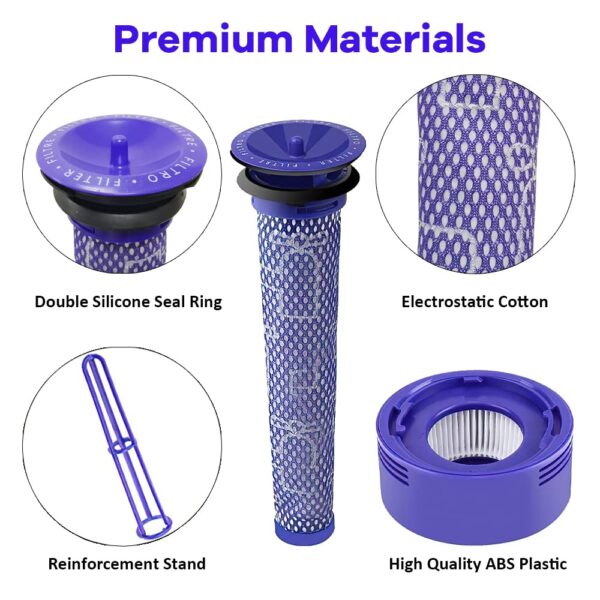 4 Pack Vacuum Filter Replacement Kit with Clean Brush for Dyson V8 Absolute, V8 Animal, V7 Absolute, Motorhead, Animal - 2 HEPA Post Filter, 2 Pre Filter, Replaces Part #...