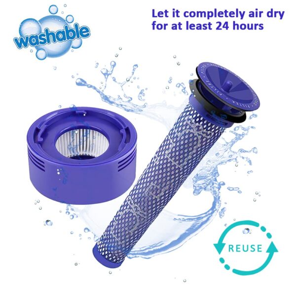 4 Pack Vacuum Filter Replacement Kit with Clean Brush for Dyson V8 Absolute, V8 Animal, V7 Absolute, Motorhead, Animal - 2 HEPA Post Filter, 2 Pre Filter, Replaces Part #...