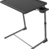 Adjustable TV Tray Table - TV Dinner Tray on Bed & Sofa, Comfortable Folding Table with 6 Height & 3 Tilt Angle Adjustments, Laptop Table with Built-in Cup Holder (1 Pack, Black)