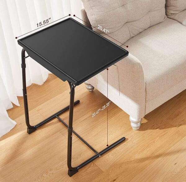 Adjustable TV Tray Table - TV Dinner Tray on Bed & Sofa, Comfortable Folding Table with 6 Height & 3 Tilt Angle Adjustments, Laptop Table with Built-in Cup Holder (1 Pack, Black)