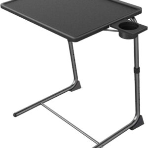 Adjustable TV Tray Table - TV Dinner Tray on Bed & Sofa, Comfortable Folding Table with 6 Height & 3 Tilt Angle Adjustments, Laptop Table with Built-in Cup Holder (1 Pack, Black)