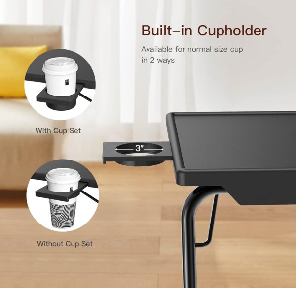 Adjustable TV Tray Table - TV Dinner Tray on Bed & Sofa, Comfortable Folding Table with 6 Height & 3 Tilt Angle Adjustments, Laptop Table with Built-in Cup Holder (1 Pack, Black)