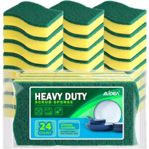 AIDEA Heavy Duty Scrub Sponge-24Count, Cleaning Scrub Sponge, Stink-Free Sponge, Effortless Cleaning Eco Scrub Pads for Dishes,Pots,Pans All at Once