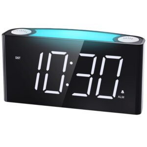 Alarm Clock for Kids, Digital Clock with 7-Color Night Light for Bedrooms, Battery Backup, Adjustable Volume and Brightness, 2 Charging Ports, Big Snooze,12/24H/DST