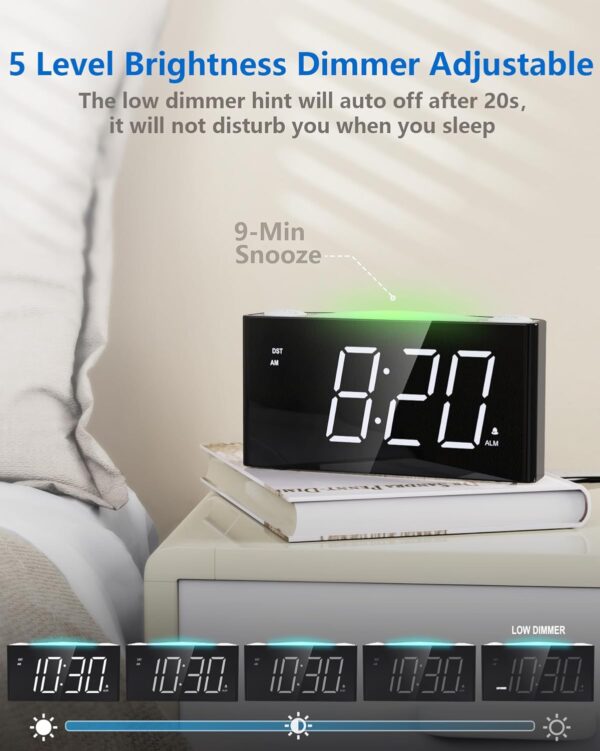 Alarm Clock for Kids, Digital Clock with 7-Color Night Light for Bedrooms, Battery Backup, Adjustable Volume and Brightness, 2 Charging Ports, Big Snooze,12/24H/DST
