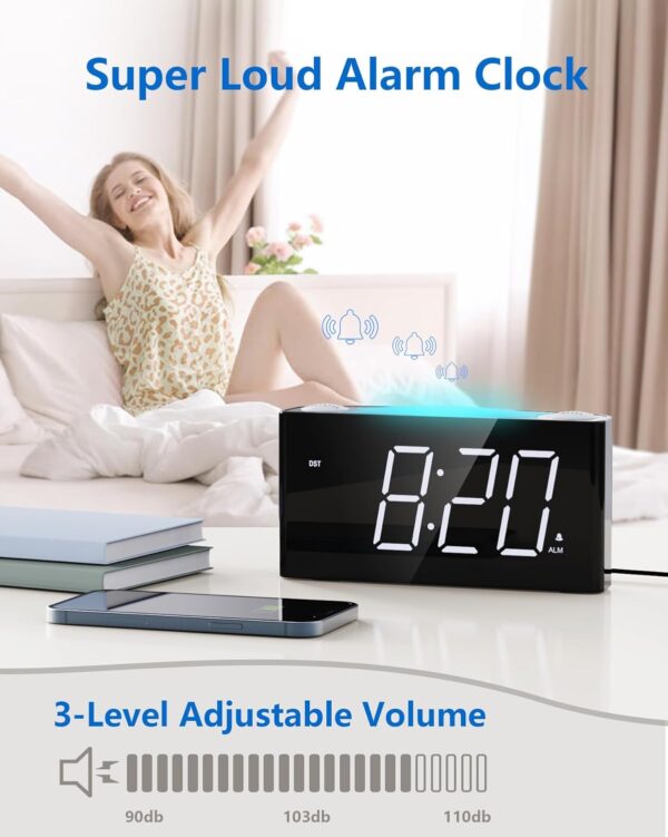 Alarm Clock for Kids, Digital Clock with 7-Color Night Light for Bedrooms, Battery Backup, Adjustable Volume and Brightness, 2 Charging Ports, Big Snooze,12/24H/DST