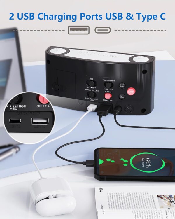 Alarm Clock for Kids, Digital Clock with 7-Color Night Light for Bedrooms, Battery Backup, Adjustable Volume and Brightness, 2 Charging Ports, Big Snooze,12/24H/DST