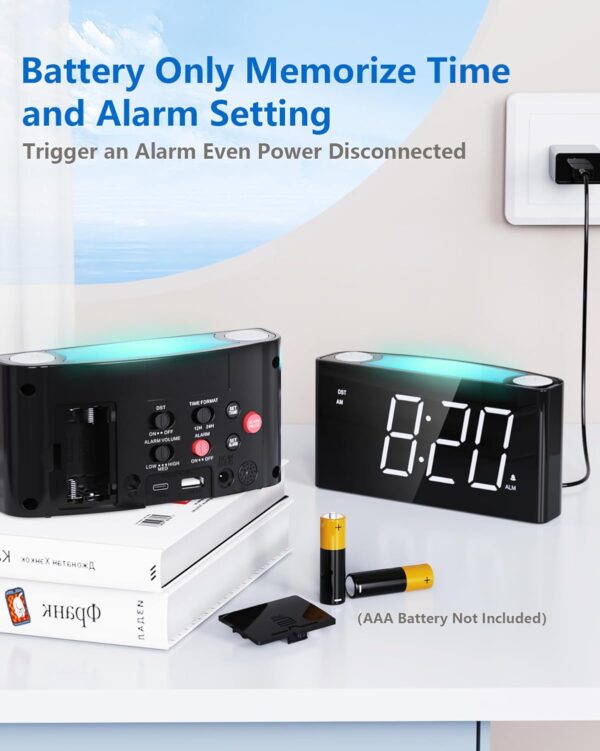 Alarm Clock for Kids, Digital Clock with 7-Color Night Light for Bedrooms, Battery Backup, Adjustable Volume and Brightness, 2 Charging Ports, Big Snooze,12/24H/DST