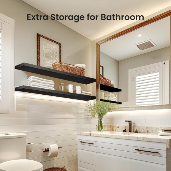 AMADA HOMEFURNISHING Floating Shelves Invisible Wall Mounted 3 Sets, Modern Wood Storage Shelves with Matte Finish, Perfect for Bedroom, Bathroom, Living Room and Kitchen...