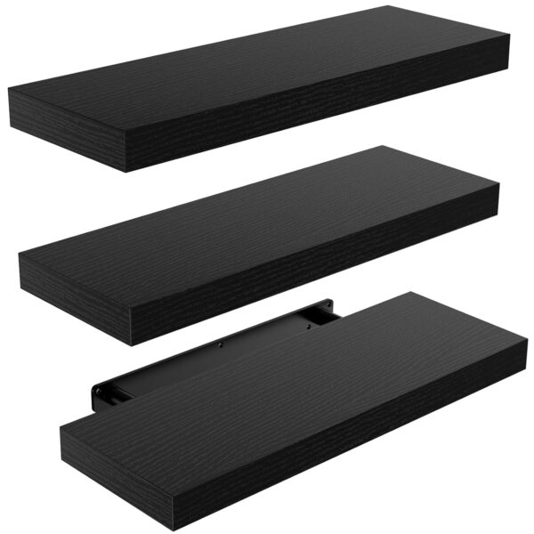 AMADA HOMEFURNISHING Floating Shelves Invisible Wall Mounted 3 Sets, Modern Wood Storage Shelves with Matte Finish, Perfect for Bedroom, Bathroom, Living Room and Kitchen...