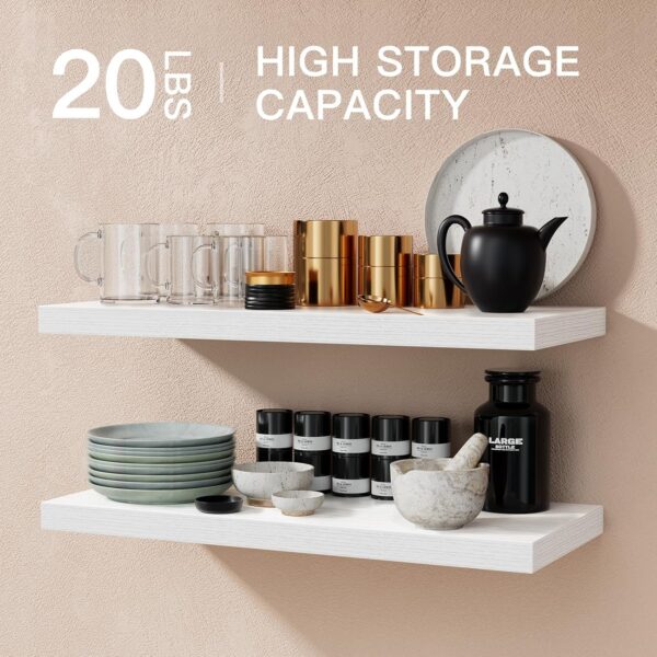 AMADA HOMEFURNISHING Floating Shelves Large, 24 x 7 Inch Wall Shelves for Bathroom, Bedroom, Kitchen, Shelves for Wall Decor Set of 2, White - AMFS06