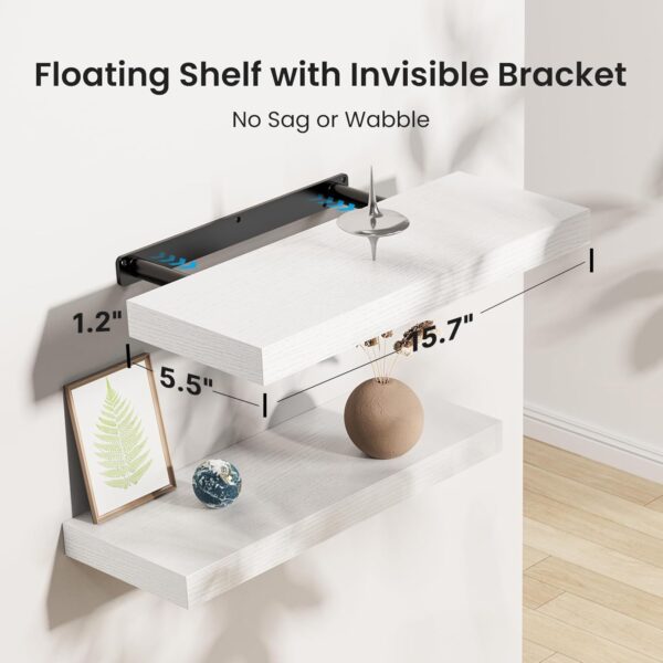 AMADA HOMEFURNISHING Floating Shelves, Wall Shelves for Bathroom/Living Room/Bedroom/Kitchen Decor, White Shelves with Invisible Brackets Set of 3 - AMFS08