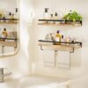 AMADA HOMEFURNISHING Rustic Floating Shelves Wall Mounted, Solid Metal with Removable Towel Holder, Wall Shelf Set of 2, 18kg Weight Capability, Storage Shelves for Kitchen,...