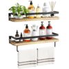 AMADA HOMEFURNISHING Rustic Floating Shelves Wall Mounted, Solid Metal with Removable Towel Holder, Wall Shelf Set of 2, 18kg Weight Capability, Storage Shelves for Kitchen,...
