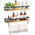 AMADA HOMEFURNISHING Rustic Floating Shelves Wall Mounted, Solid Metal with Removable Towel Holder, Wall Shelf Set of 2, 18kg Weight Capability, Storage Shelves for Kitchen,...