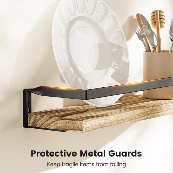 AMADA HOMEFURNISHING Rustic Floating Shelves Wall Mounted, Solid Metal with Removable Towel Holder, Wall Shelf Set of 2, 18kg Weight Capability, Storage Shelves for Kitchen,...