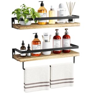 AMADA HOMEFURNISHING Rustic Floating Shelves Wall Mounted, Solid Metal with Removable Towel Holder, Wall Shelf Set of 2, 18kg Weight Capability, Storage Shelves for Kitchen,...