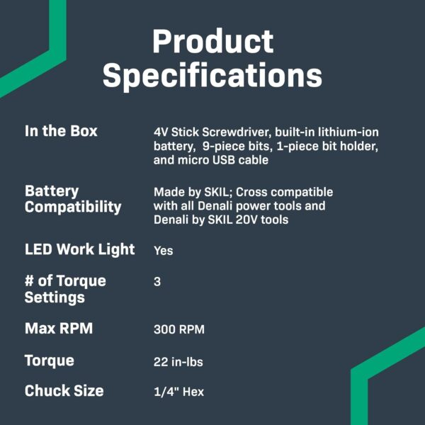 Amazon Basics by SKIL 4V Cordless Stick Screwdriver with 10-Piece Bit Set and USB Cable