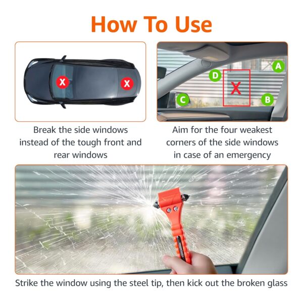 Amazon Basics Emergency Seat Belt Cutter and Window Hammer Tool, Car Accessories, 2 Pack