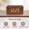 ANJANK Wooden Digital Alarm Clock FM Radio for Bedrooms,10W Fast Wireless Charger Station for iPhone/Samsung Galaxy, 5 Level Dimmer, USB Charging Port, 9 Wake up Sounds, Sleep...
