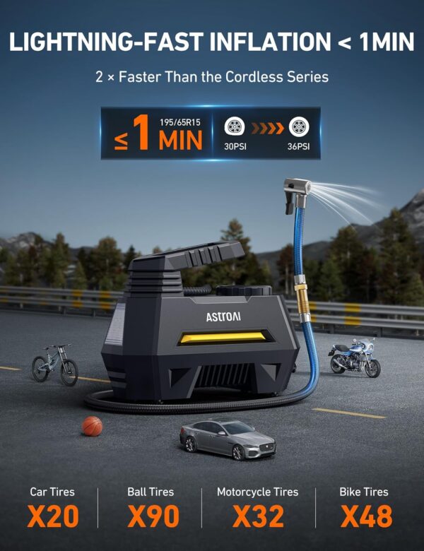 AstroAI Tire Inflator Portable Air Compressor Air Pump for Car Tires-Car Accessories, 9.8Ft Cord-12V DC-Powered Auto Pump with Digital Pressure Gauge, Emergency LED Light for...