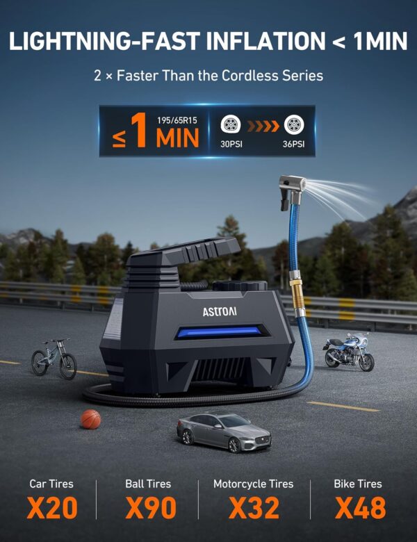 AstroAI Tire Inflator Portable Air Compressor Tire Air Pump for Car Tires - Car Accessories, 12V DC Auto Pump with Digital Pressure Gauge, Emergency LED Light for Bicycle,...