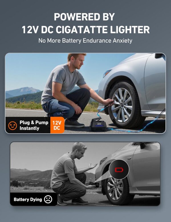 AstroAI Tire Inflator Portable Air Compressor Tire Air Pump for Car Tires - Car Accessories, 12V DC Auto Pump with Digital Pressure Gauge, Emergency LED Light for Bicycle,...