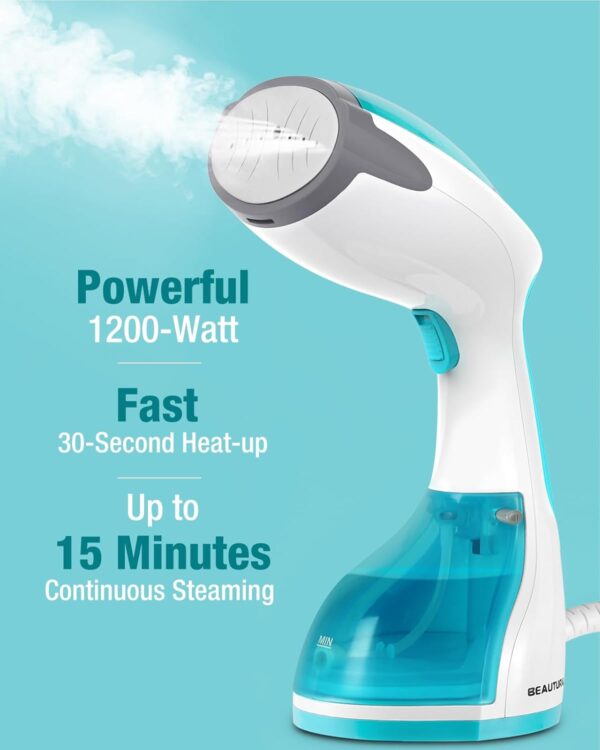 BEAUTURAL 1200-Watt Handheld Steamer for Clothes, 30-Second Heat-up, 8.79-Ounce Water Tank, Aqua