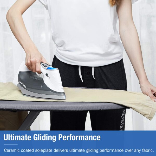 BEAUTURAL 1800-Watt Steam Iron with Digital LCD Screen, Double-Layer and Ceramic Coated Soleplate, 3-Way Auto-Off, 9 Preset Temperature and Steam Settings for Variable Fabric