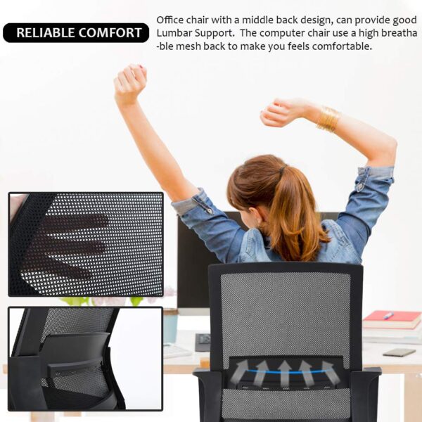 BestOffice Home Office Chair Ergonomic Desk Chair Swivel Rolling Computer Chair Executive Lumbar Support Task Mesh Chair Adjustable Stool for Women Men,Black