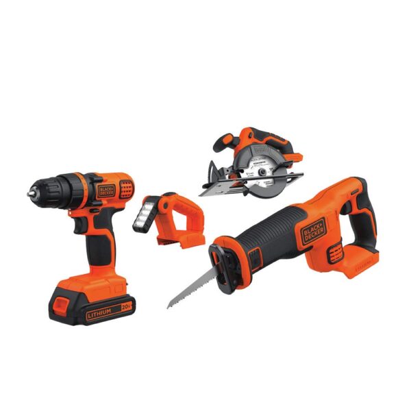 BLACK+DECKER 20V MAX Power Tool Combo Kit, 4-Tool Cordless Power Tool Set with 2 Batteries and Charger (BD4KITCDCRL)