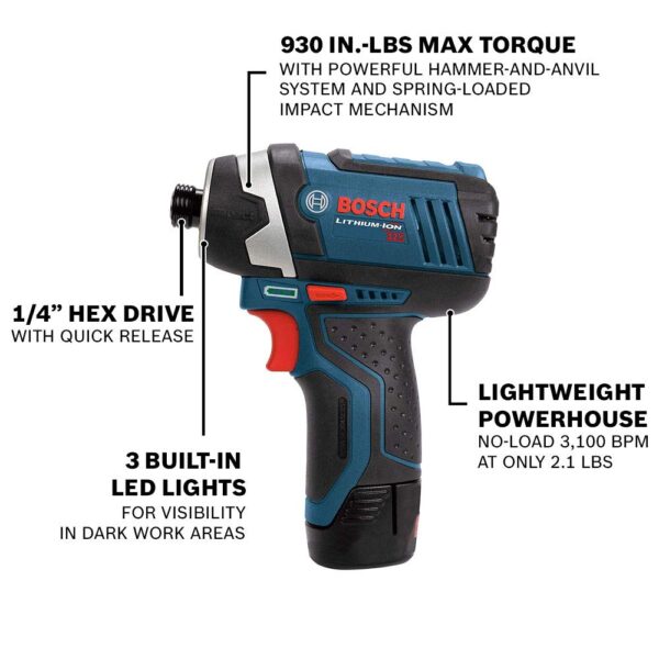 BOSCH CLPK22-120 12V Max Cordless 2-Tool 3/8 in. Drill/Driver and 1/4 in. Impact Driver Combo Kit with 2 Batteries, Charger and Case