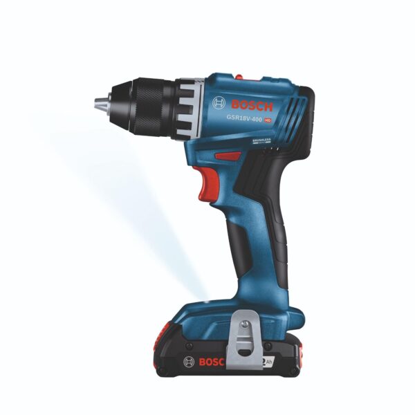 BOSCH GSR18V-400B22 18V Compact Brushless 1/2 in. Drill/Driver Kit with (2) 2.0 Ah Slimpack Batteries