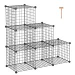 C&AHOME Wire Storage Cubes, Metal Grids Book Shelf, Modular Shelving Units, Stackable Bookcase, 6 Cubes Closet Organizer for Home, Office, Kids Room, 36.6”L x 12.4”W x 36.6”H Black