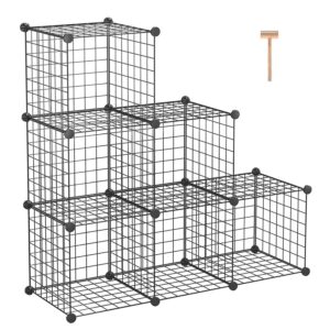 C&AHOME Wire Storage Cubes, Metal Grids Book Shelf, Modular Shelving Units, Stackable Bookcase, 6 Cubes Closet Organizer for Home, Office, Kids Room, 36.6”L x 12.4”W x 36.6”H Black
