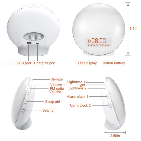 Cadrim Wake up Light, Natural Sunrise Simulation Alarm Clock Sunset Fading with Dual Alarm Clocks Snooze Function 7 Natural Sounds Setting Color Changeable Beside Nightlight and...