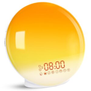 Cadrim Wake up Light, Natural Sunrise Simulation Alarm Clock Sunset Fading with Dual Alarm Clocks Snooze Function 7 Natural Sounds Setting Color Changeable Beside Nightlight and...