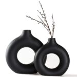 CEMABT Vases for Pampas Grass,Creative Vase Modern Home Decor,Handmade Vase White Ceramic Dried Flowers Crafts Ornaments for Office Home Deco Decoration,Vase(2pc, Black)…