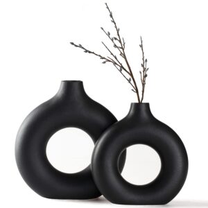 CEMABT Vases for Pampas Grass,Creative Vase Modern Home Decor,Handmade Vase White Ceramic Dried Flowers Crafts Ornaments for Office Home Deco Decoration,Vase(2pc, Black)…