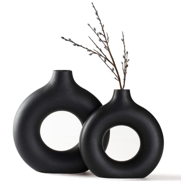 CEMABT Vases for Pampas Grass,Creative Vase Modern Home Decor,Handmade Vase White Ceramic Dried Flowers Crafts Ornaments for Office Home Deco Decoration,Vase(2pc, Black)…