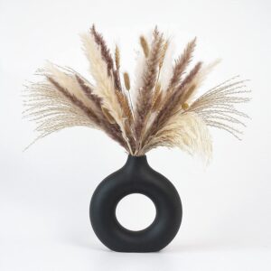 CEMABT Vases for Pampas Grass,Creative Vase Modern Home Decor,Handmade Vase White Ceramic Dried Flowers Craft Ornaments for Office Home Decoration (M, Black)………