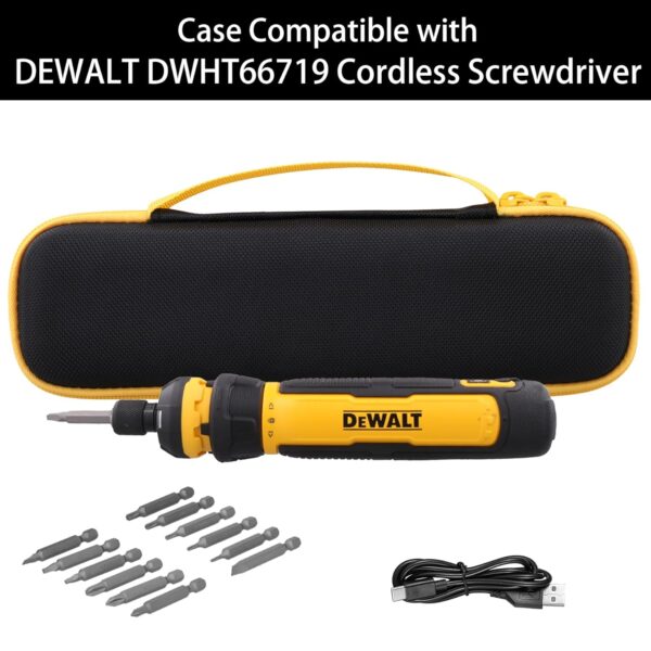 co2CREA Hard Travel Case for DEWALT NEW FLEXDRIVE Cordless Screwdriver DWHT66719 (Black Case + Yellow Zipper)