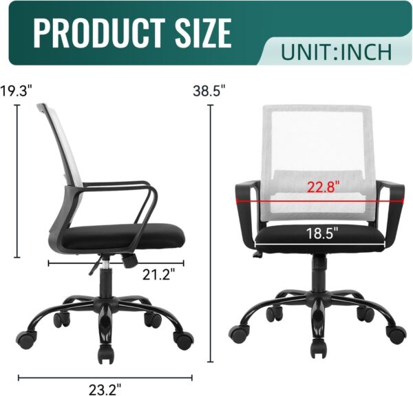 Computer Chair Office Chair Desk Chair Swivel Rolling Ergonomic Executive Lumbar Support Task Mesh Chair Adjustable Stool for Home Office, White