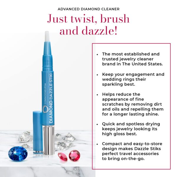 Connoisseurs 1050 Diamond Dazzle Stik – Portable Ring Cleaner Pen for Wedding Bands, Engagement Rings, Gemstones & Fine Jewelry – Safe & Easy At-Home Jewelry Cleaner (Single Pen)