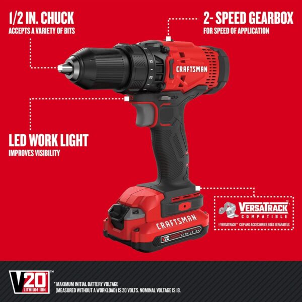 CRAFTSMAN V20 MAX Cordless Drill and Impact Driver, Power Tool Combo Kit with 2 Batteries and Charger (CMCK200C2AM)